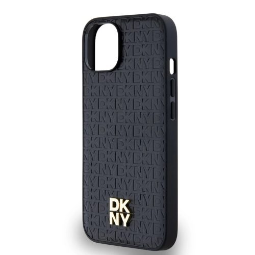 DKNY PU Leather Repeat Pattern Stack Logo MagSafe tok iPhone 14 készülékhez fekete