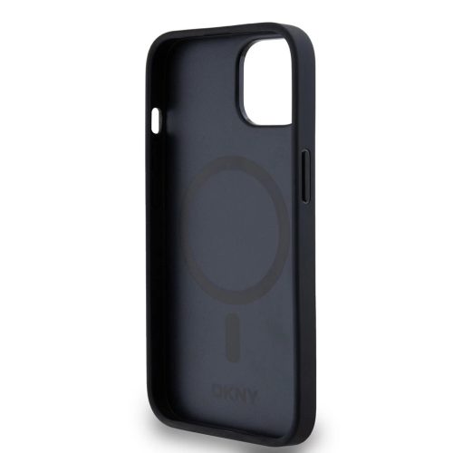 DKNY PU Leather Repeat Pattern Stack Logo MagSafe tok iPhone 14 készülékhez fekete