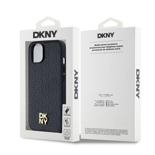 DKNY PU Leather Repeat Pattern Stack Logo MagSafe tok iPhone 14 készülékhez fekete