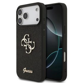   Guess PU Fixed Glitter 4G Metal Logo tok iPhone 17 Pro Max készülékhez fekete